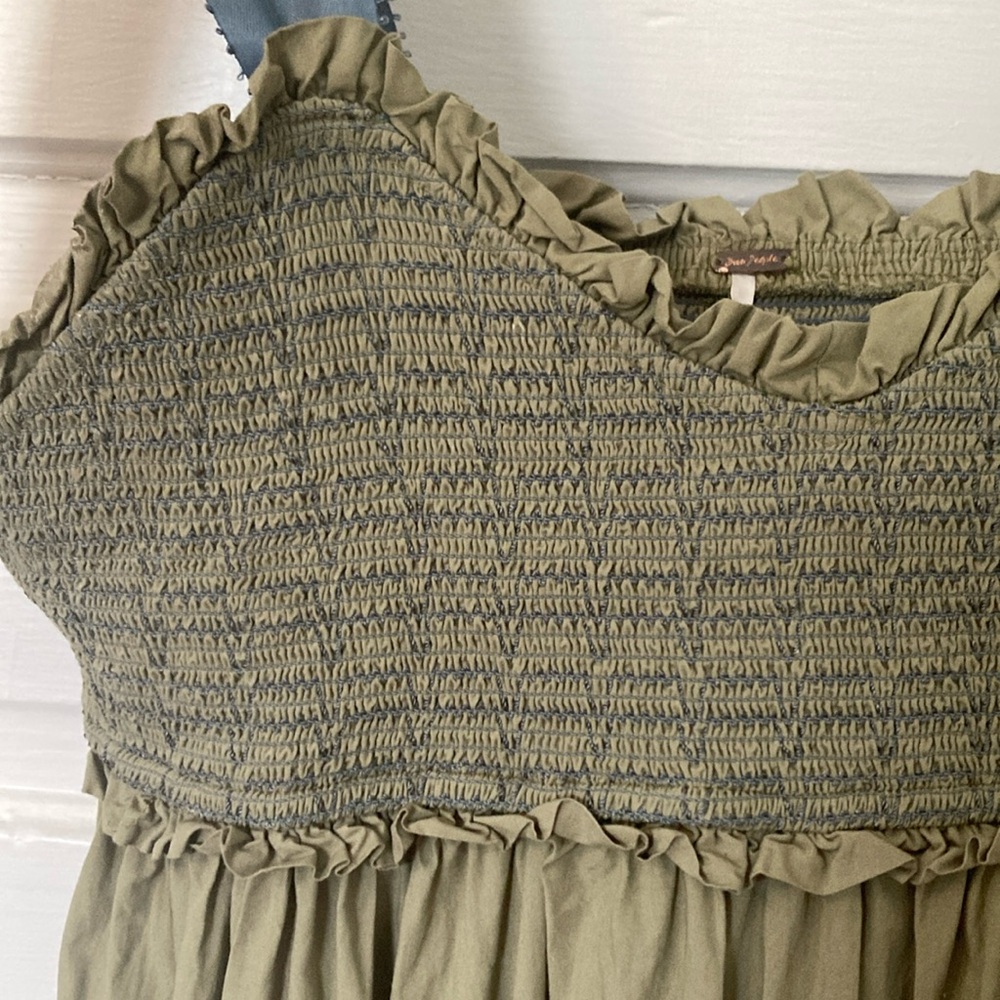 Free People Olive Green Maxi Dress with Blue Tie Straps - Picture 4 of 6
